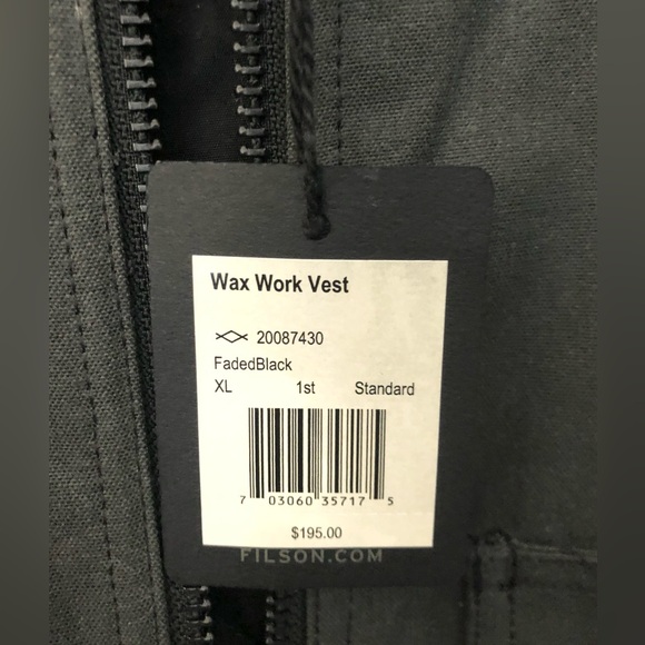 NWT Filson Wax Work Vest Greenish Black Work Wear Authentic Rugged Heavy Duty XL - Picture 2 of 7